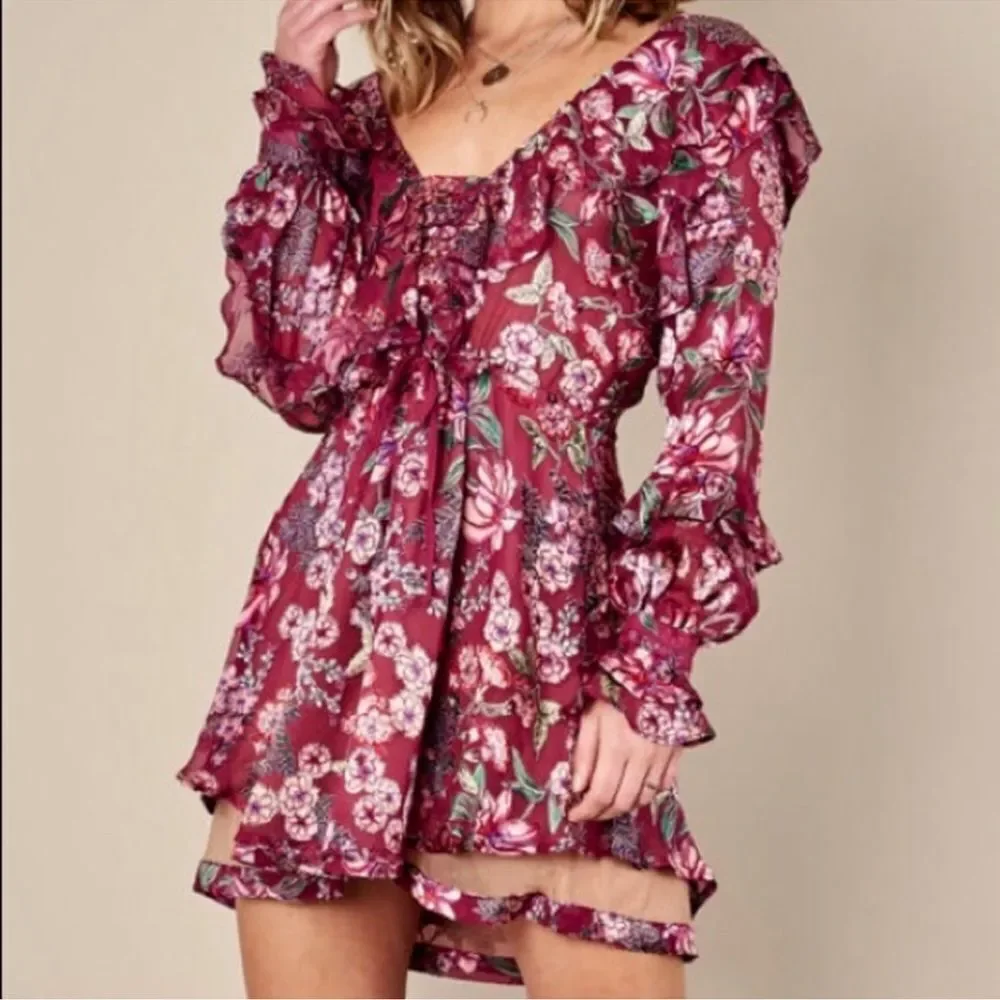 For Love and Lemons ruffle silk mini dress size small